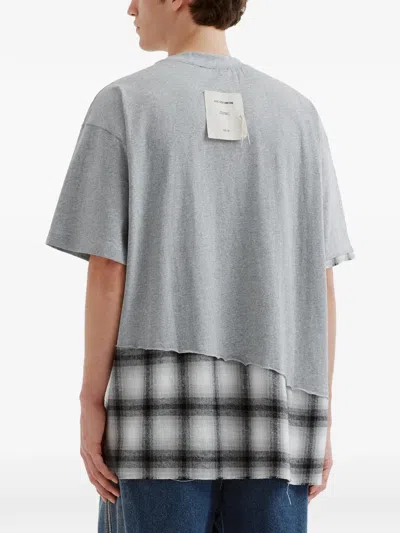 Five Cm Check-panel T-shirt In Gray