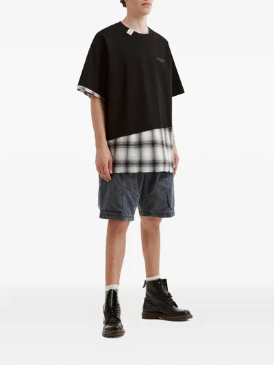 Five Cm Plaid-panel T-shirt In Black
