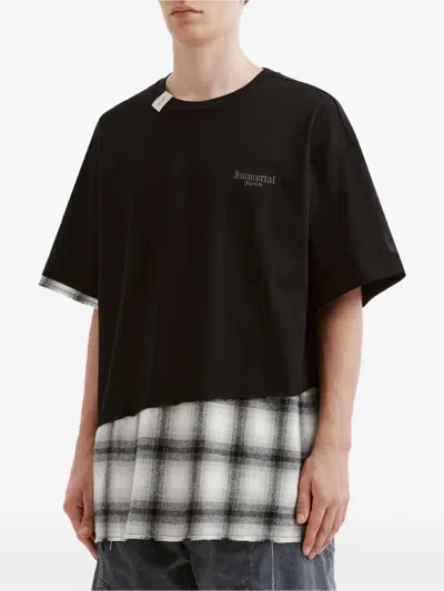 Five Cm Plaid-panel T-shirt In Black