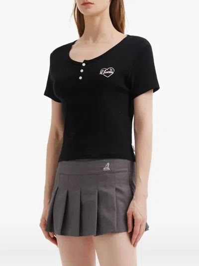Chocoolate Ribbed Button-embellished T-shirt In Black