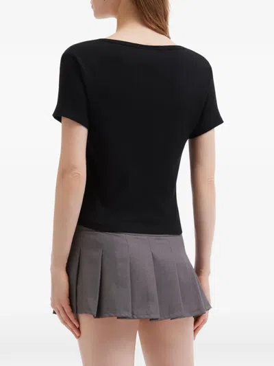 Chocoolate Ribbed Button-embellished T-shirt In Black