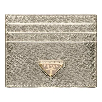 Prada Triangle Logo Leather Card Holder In Gold