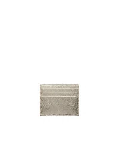 Prada Triangle Logo Leather Card Holder In Gold