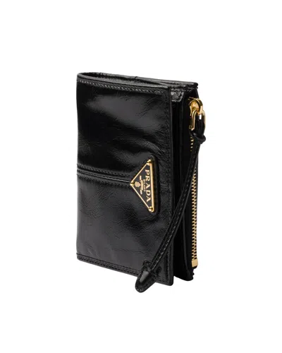 Prada Small Leather Wallet In Blue