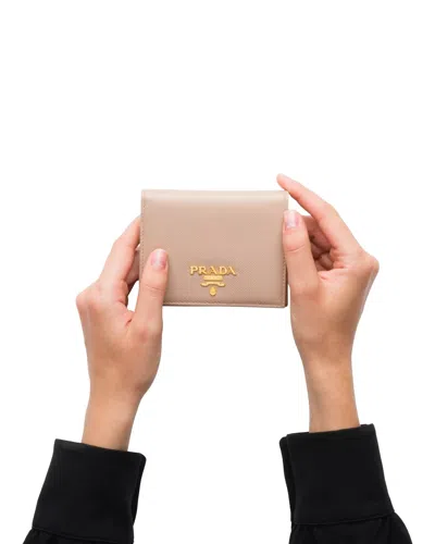 Prada Saffiano Foldover Wallet In Pink