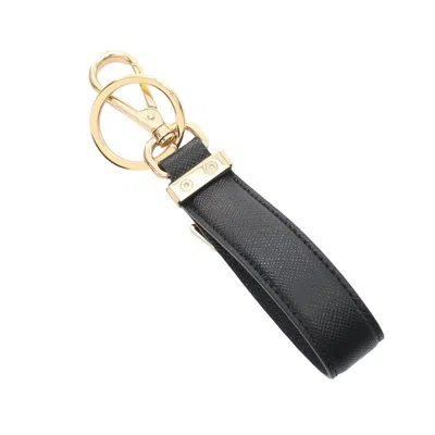 Prada Black Leather Key Ring In Pattern