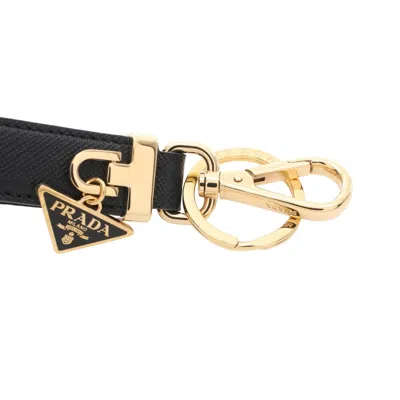 Prada Black Leather Key Ring In Pattern