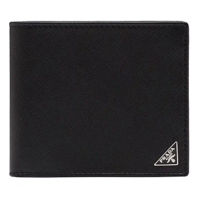 Prada Triangle Logo Bi-fold Wallet In Black