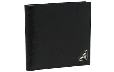 Prada Triangle Logo Bi-fold Wallet In Black