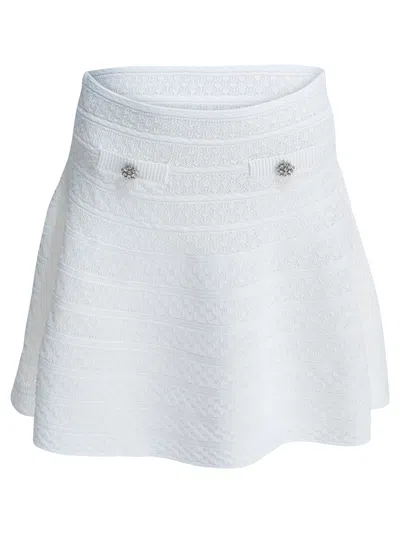 Self-portrait Pointelle Knit Mini Skirt In White