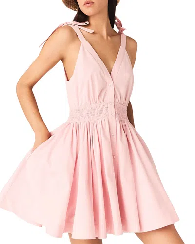 Maje Womens Pink Flared Smocked-waist Cotton Mini Dress