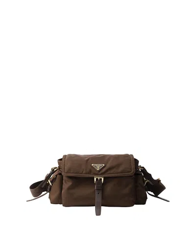 Prada Explore Medium Re-nylon Shoulder Bag With Flap In Brown