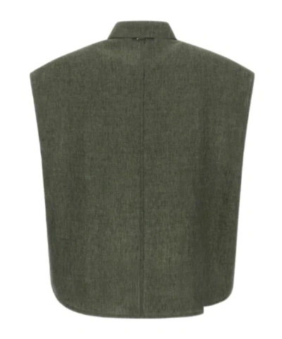 Herno Sleeveless Linen Shirt With Collar And Button Fastening In Green