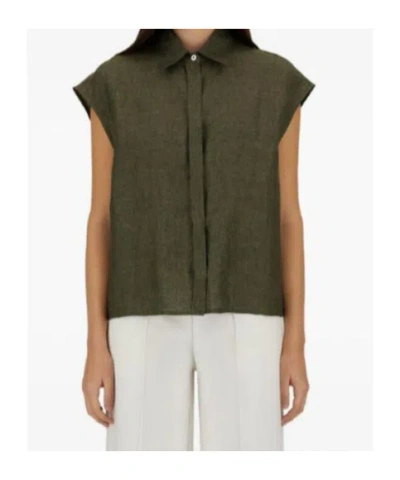 Herno Sleeveless Linen Shirt With Collar And Button Fastening In Green