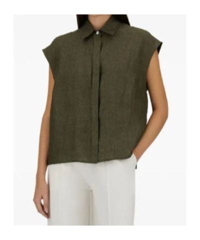 Herno Sleeveless Linen Shirt With Collar And Button Fastening In Green
