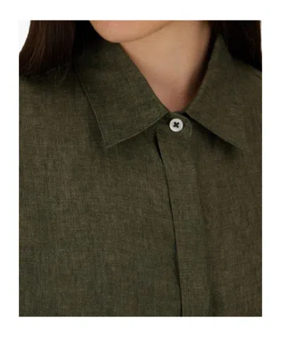 Herno Sleeveless Linen Shirt With Collar And Button Fastening In Green