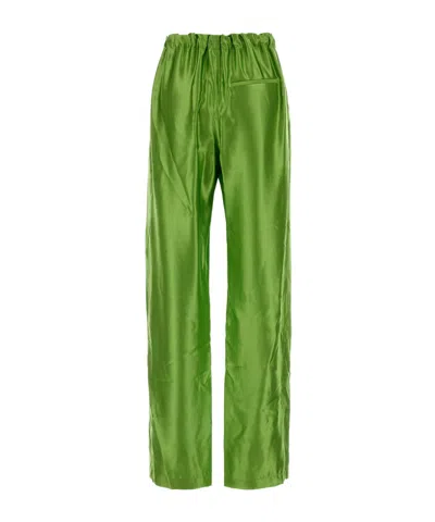 Khaite Palazzo Trousers In Viscose With Drawstring In Green