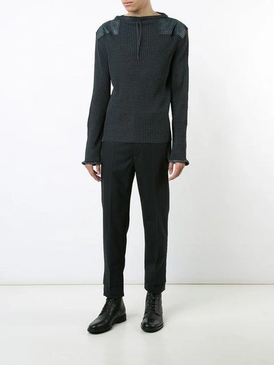 Maison Margiela Washed Wool Cotton Military Sweater In Washed Blue ...