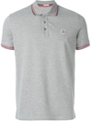Moncler Logo Stripes Cotton Piqué Polo Shirt, Grey