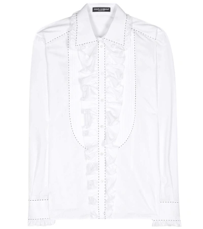 Shop Dolce & Gabbana Ruffled Cotton Shirt In White