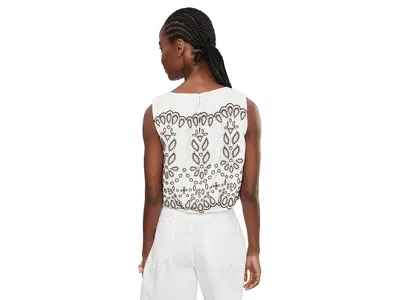 Madewell Embroidered Sleeveless Bubble Top In Poplin White Eyelet