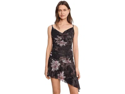 Allsaints Polyester Bea Asymmetric Mesh Mini Dress In Black