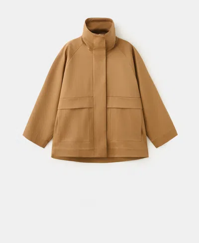 Mango Oversize Funnel Neck Cotton Jacket In Brown