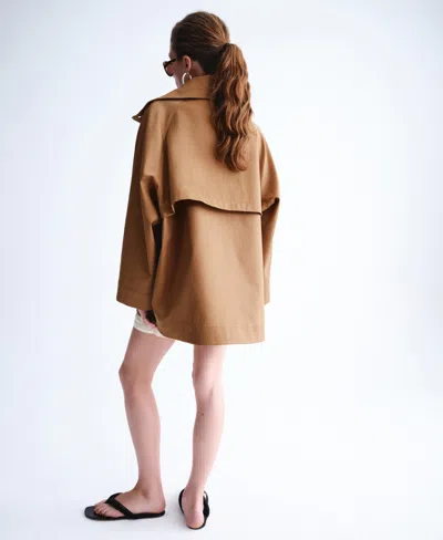 Mango Oversize Funnel Neck Cotton Jacket In Brown