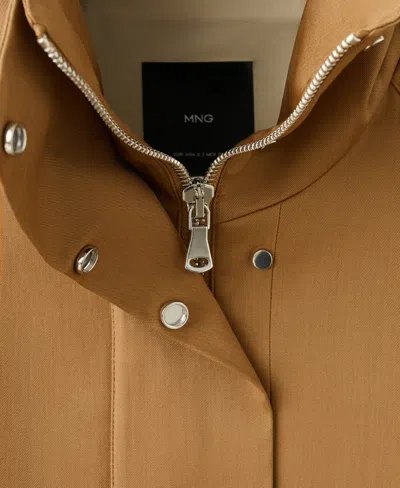 Mango Oversize Funnel Neck Cotton Jacket In Brown