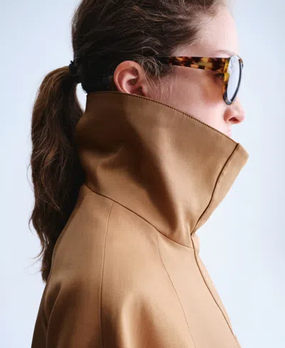 Mango Oversize Funnel Neck Cotton Jacket In Brown