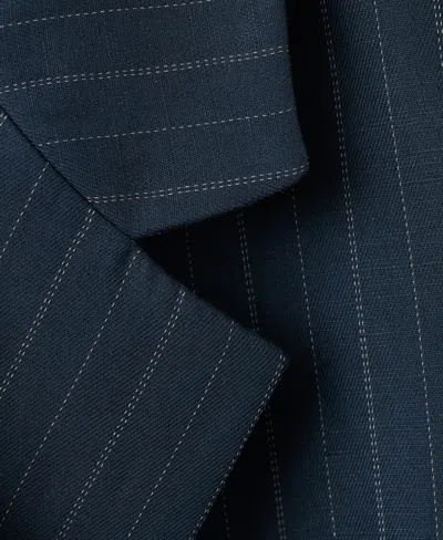 Mango Belted Pinstripe Jacket In Blue