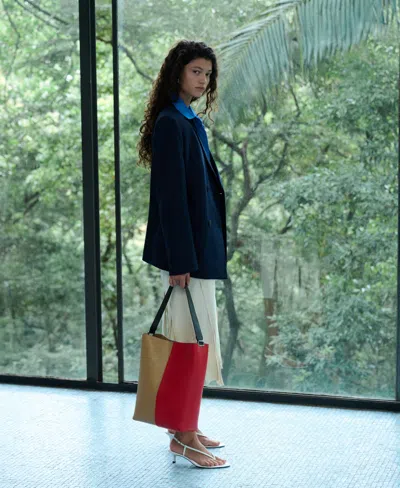 Mango Belted Pinstripe Jacket In Blue