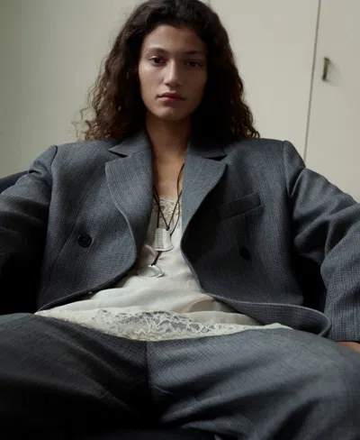 Mango Double Breasted Suit Jacket In Gray