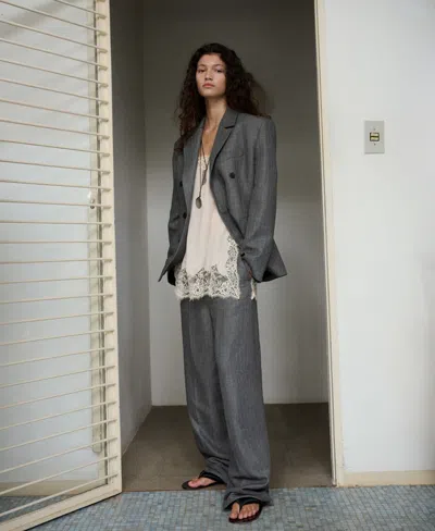 Mango Double Breasted Suit Jacket In Gray