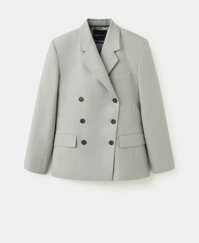 Mango Double-breasted Blazer With Button Closure In Gray