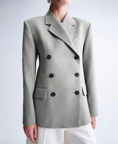 Mango Double-breasted Blazer With Button Closure In Gray