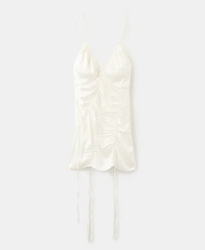 Mango Ruched Satin Minidress In Neutral