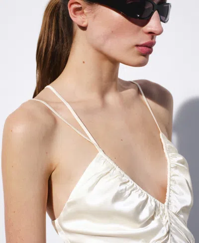 Mango Ruched Satin Minidress In Neutral