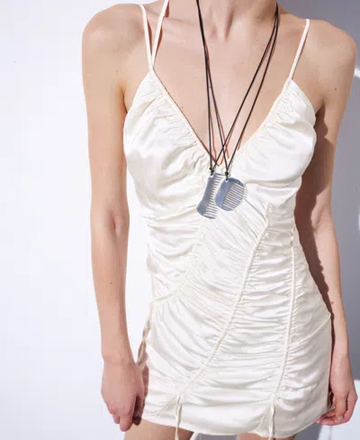 Mango Ruched Satin Minidress In Neutral