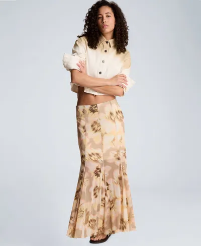 Kenneth Cole Mesh Pull On Godet Fit And Flare Maxi Skirt In Brown