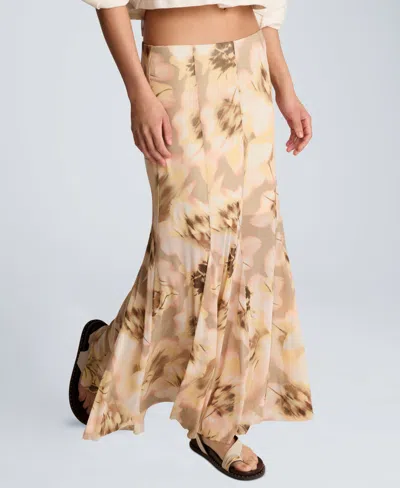 Kenneth Cole Mesh Pull On Godet Fit And Flare Maxi Skirt In Brown