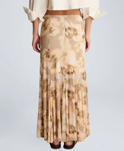 Kenneth Cole Mesh Pull On Godet Fit And Flare Maxi Skirt In Brown