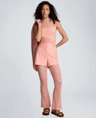Kenneth Cole Stretch Lace Front Drape Mock Neck Tank In Pink