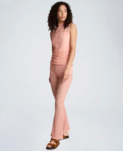 Kenneth Cole Stretch Lace Front Drape Mock Neck Tank In Pink