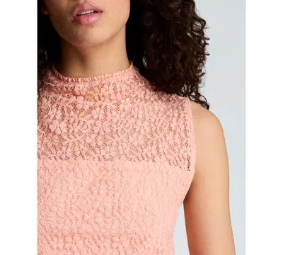 Kenneth Cole Stretch Lace Front Drape Mock Neck Tank In Pink