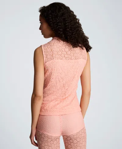 Kenneth Cole Stretch Lace Front Drape Mock Neck Tank In Pink