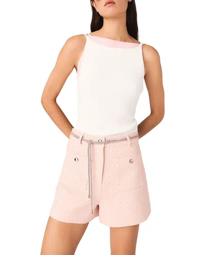Maje Womens White Square-neck Ribbed Cotton-blend Top