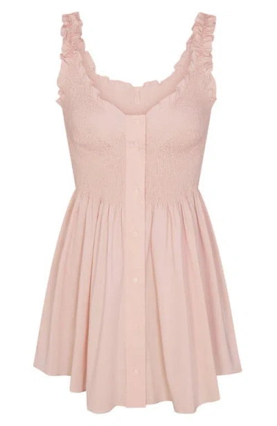 Skims Poplin Apparel Smocked Minidress In Pink
