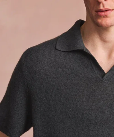 Naadam Lightweight Cashmere Short Sleeve Polo In Black