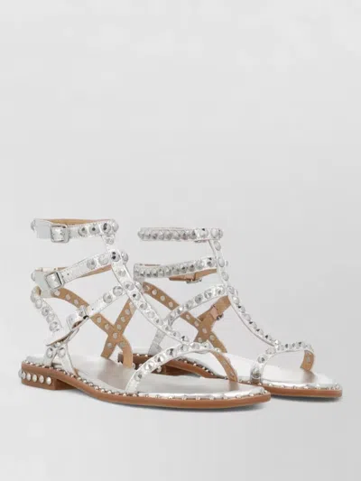 Ash Studded Flat Sandals Open Toe Ankle Strap In Multi